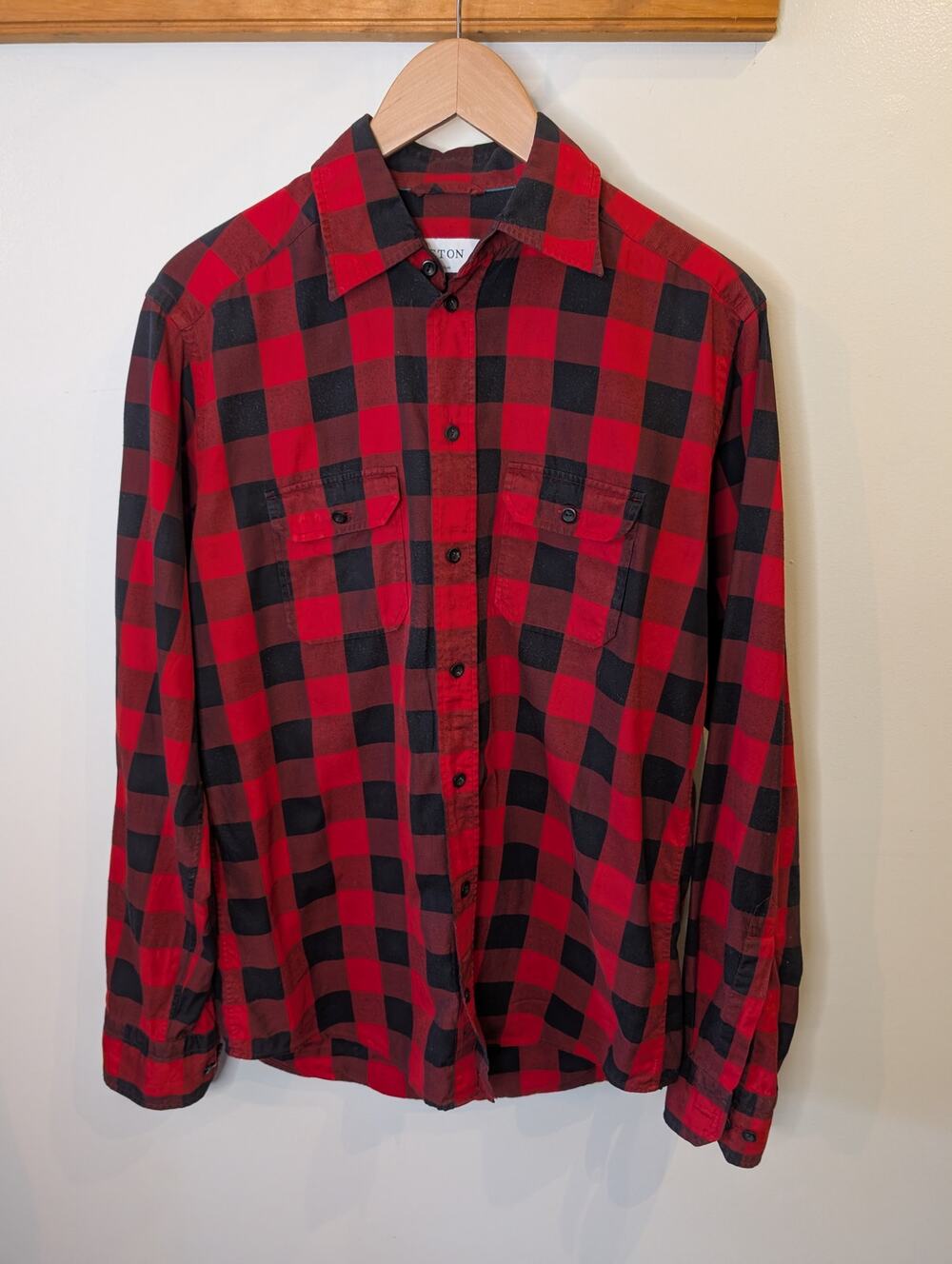 ETON Slim Fit Shirt Men's 39 M Red Black Buffalo Check Plaid Cotton